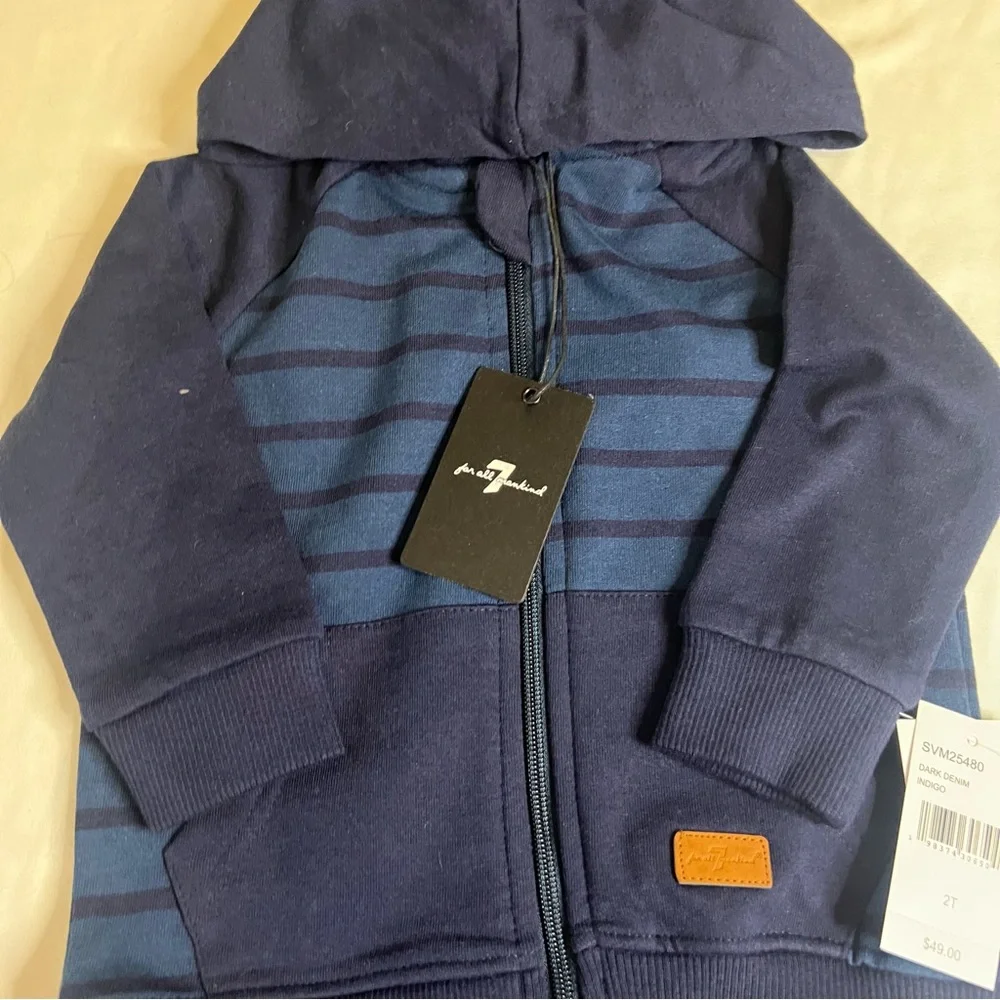 NWT 7 For All Mankind Toddler Tracksuit Set 2T Dark Denim Indigo Hoodie Joggers